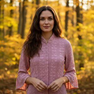 Nexx L Jacket Blazer Pink Puckered Bell Sleeve Womens Coquette Cottage Boho Chic